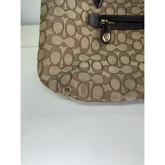 COACH TAYLOR PURSE Khaki & brown Signature C Jacquard Shoulder Tote Bag 37229 - Picture 2 of 11